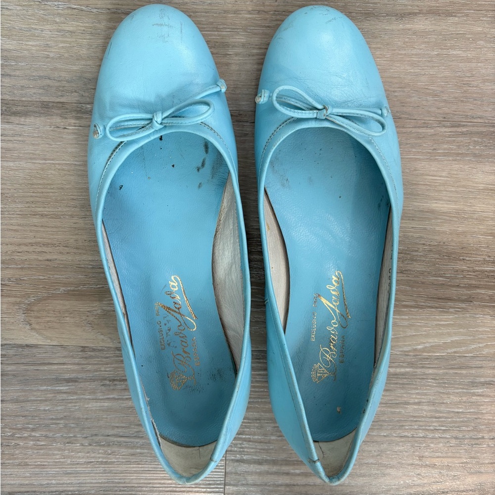 Baby Blue Leather Ballet Flats Made in Spain